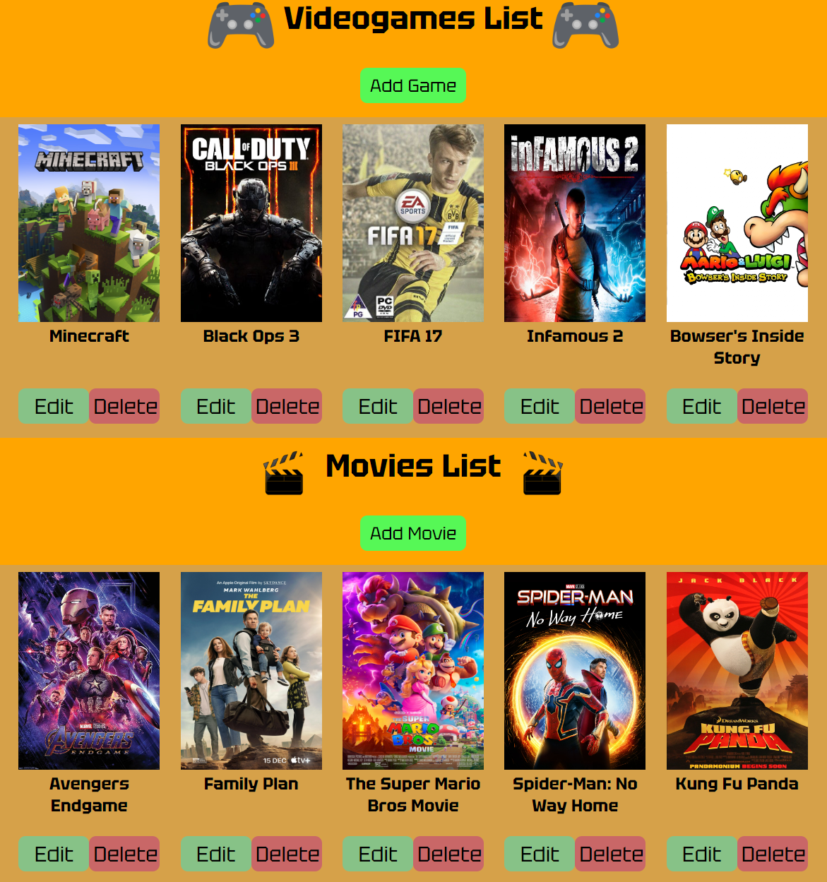 Picture of Videogames & Movies List Page